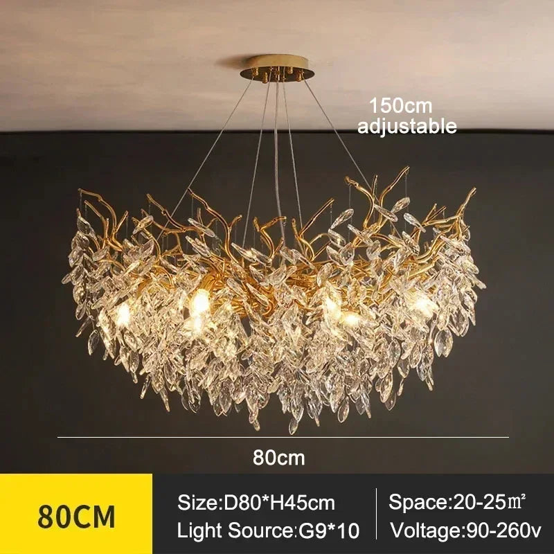 Luxury Crystal LED Chandelier – Round & Linear, Gold/Silver, Multiple Sizes