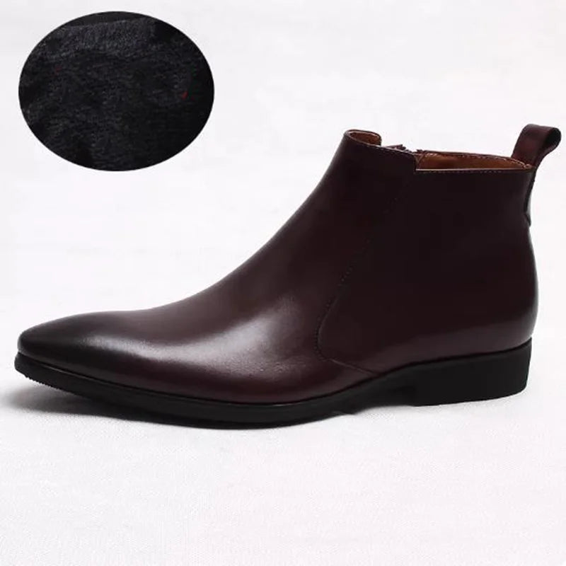 ITALIAN CRAFT - Men's Genuine Leather Chelsea Boots - Pointed Toe, Handmade, Winter
