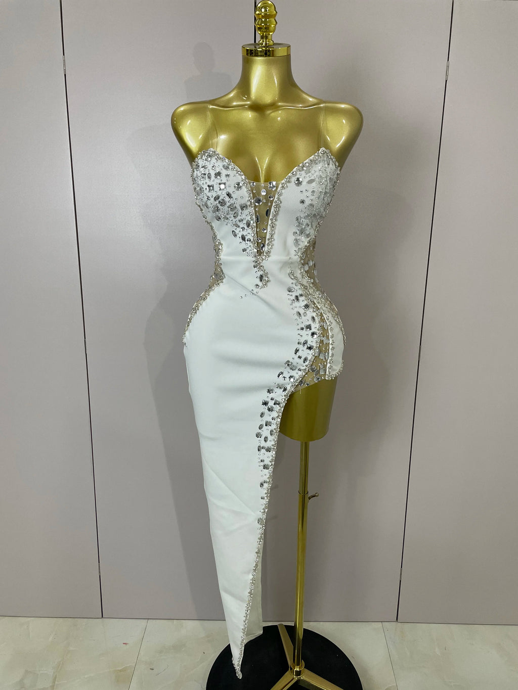 Newest High Quality Sexy Strapless Shining Rhinestones Bodycon Bandage Long Dress Women Fashion Celebrate Evening Party Vestido