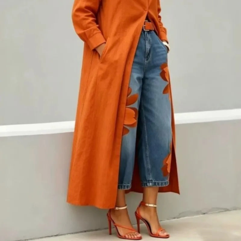 Floral Print Wide Leg Jeans - High Waist