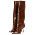 Knee-High Pointed Stiletto Boots – Stone Pattern & PU