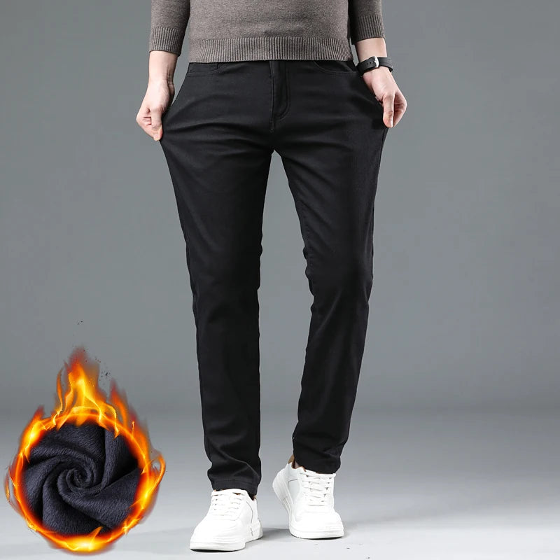 VELVET EDGE - Men's Fleece-Lined Slim Straight Trousers - Business Casual Winter Pants
