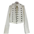 Distressed Washed Denim Coat - Stand Collar