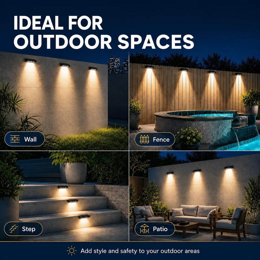 SOLAR FENCE LIGHTS - 8-Pack, 4 LEDs, IP44 - Auto Night Glow