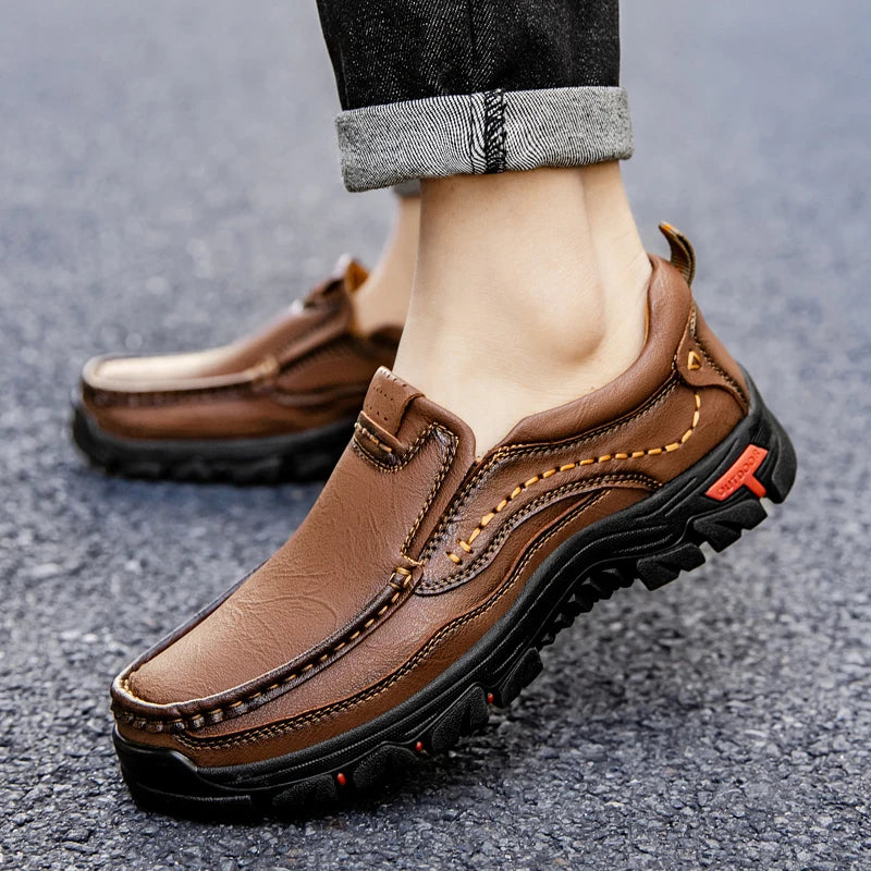 Men's Split Leather Slip-On Business Casual Flats - Comfort Work Shoes EU 38-48