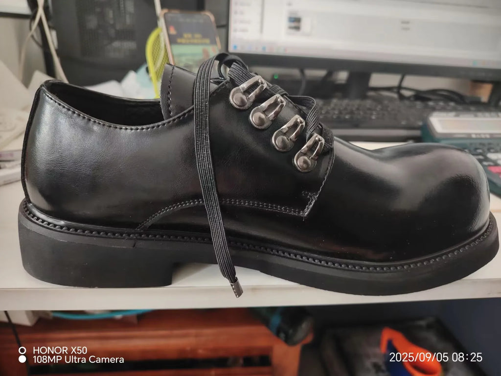WASHED EDGE - Men's Hidden Height-Increase Washed Leather Derby Shoes - Waterproof Cowhide Lace-Up Casual Business