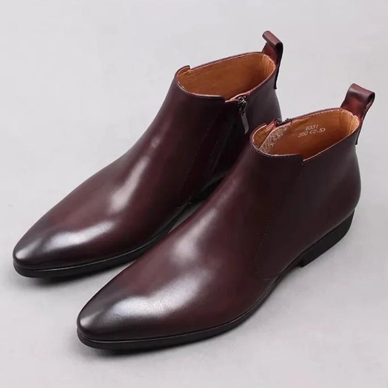ITALIAN CRAFT - Men's Genuine Leather Chelsea Boots - Pointed Toe, Handmade, Winter