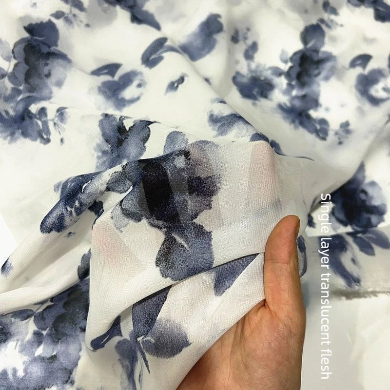 75D Printed Chiffon Fabric By The Meter for Needlework Dress Shirt Scarf Pants Hair Tie Diy Sewing Soft Breathable Cloth Flower