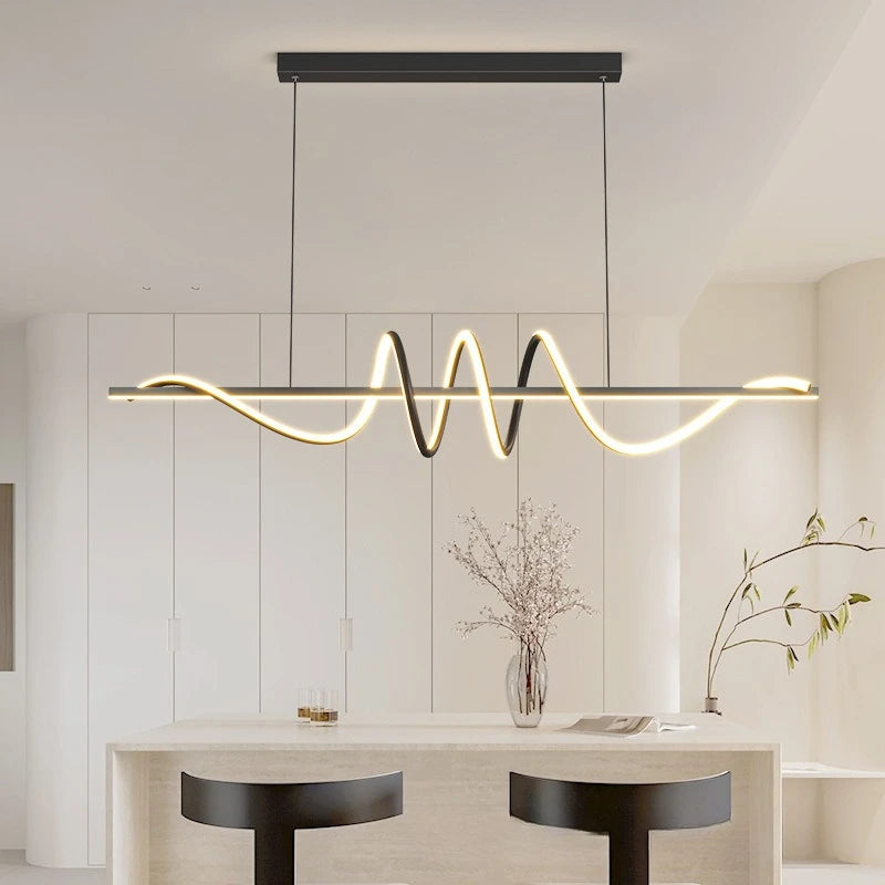 Linear Wavy Pendant Light – White/Black, 100/120cm