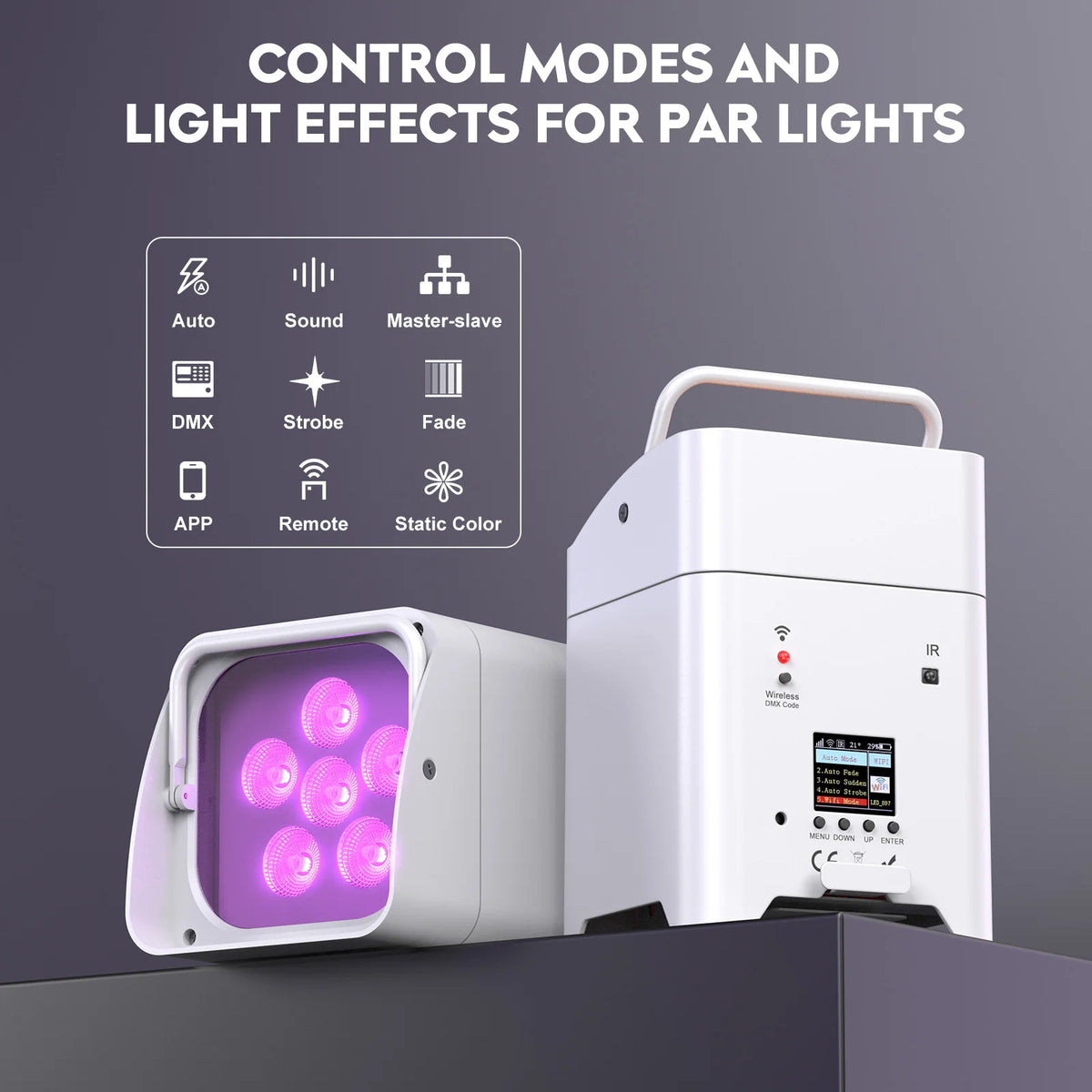 Rechargeable PAR Lights - RGBWA+UV Set of 4 - Party Colour