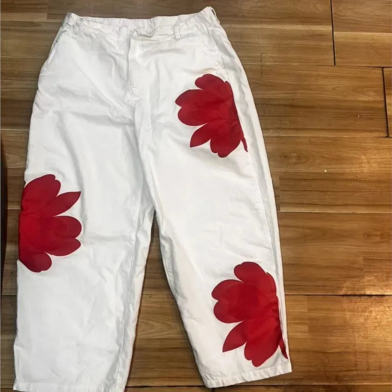 Floral Print Wide Leg Jeans - High Waist