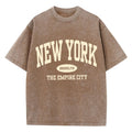 New York Brooklyn Letter Printed Washed T-Shirts Women Cotton Tops Comfortable Distressed O-Neck T-Shirts Summer Women's Clothes