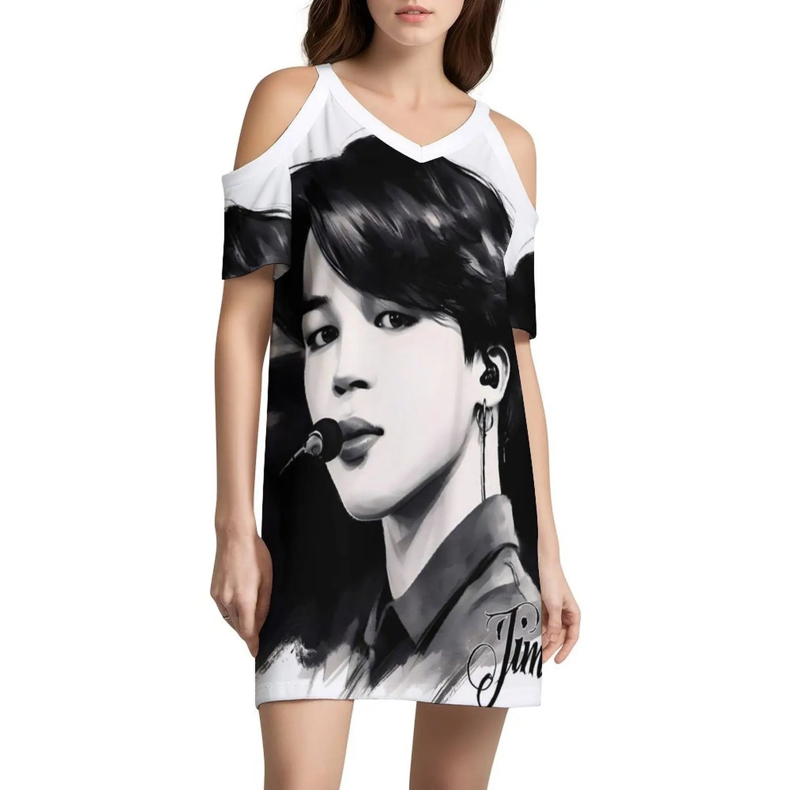 Jimin From Boys By Hello K-Pop Sexy Vacation Dress For Women Beach Party Birthday Mini Dress Black And White B W Ink Black Ink
