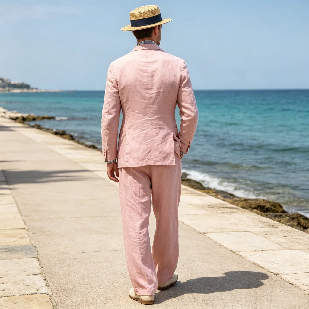 Men's Linen Suit 2-Piece - Breathable Blazer & Wide Leg Pants - Summer Done Right