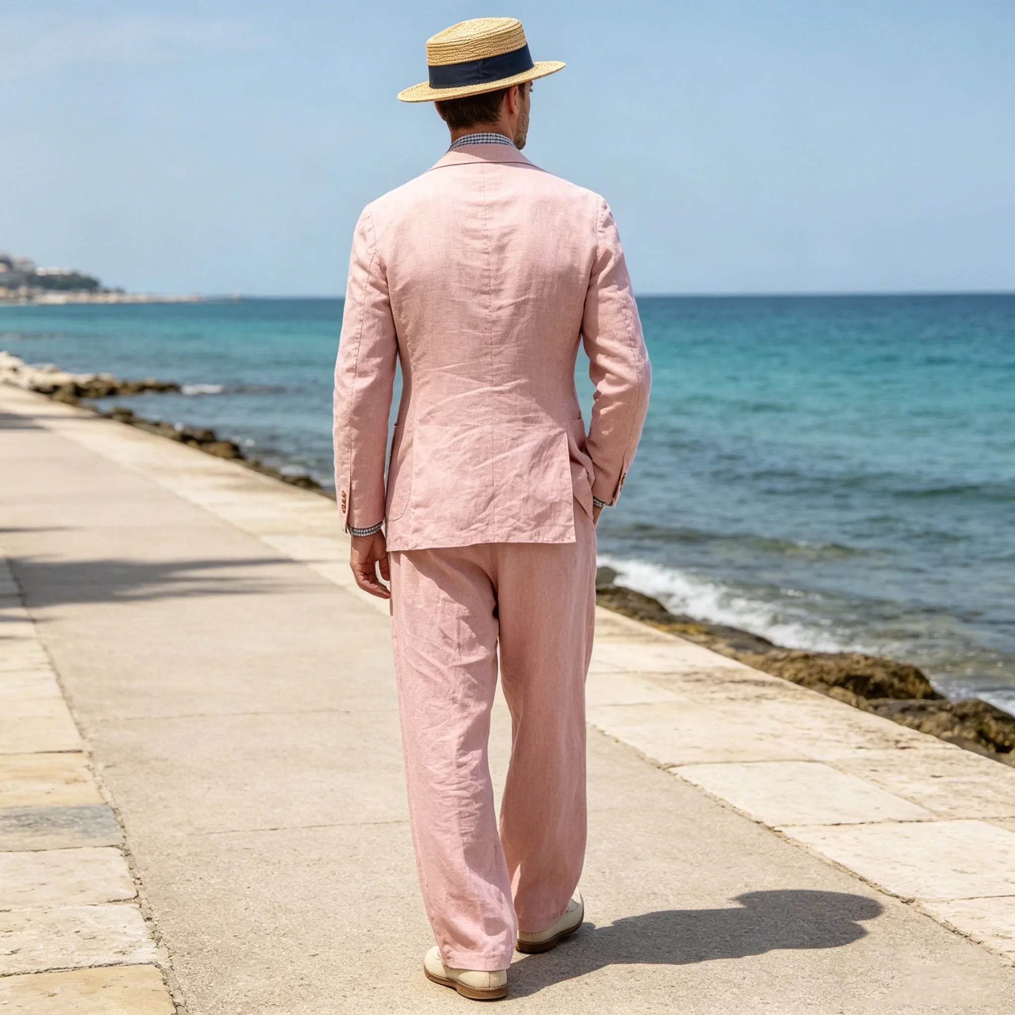 Men's Linen Suit 2-Piece - Breathable Blazer & Wide Leg Pants - Summer Done Right