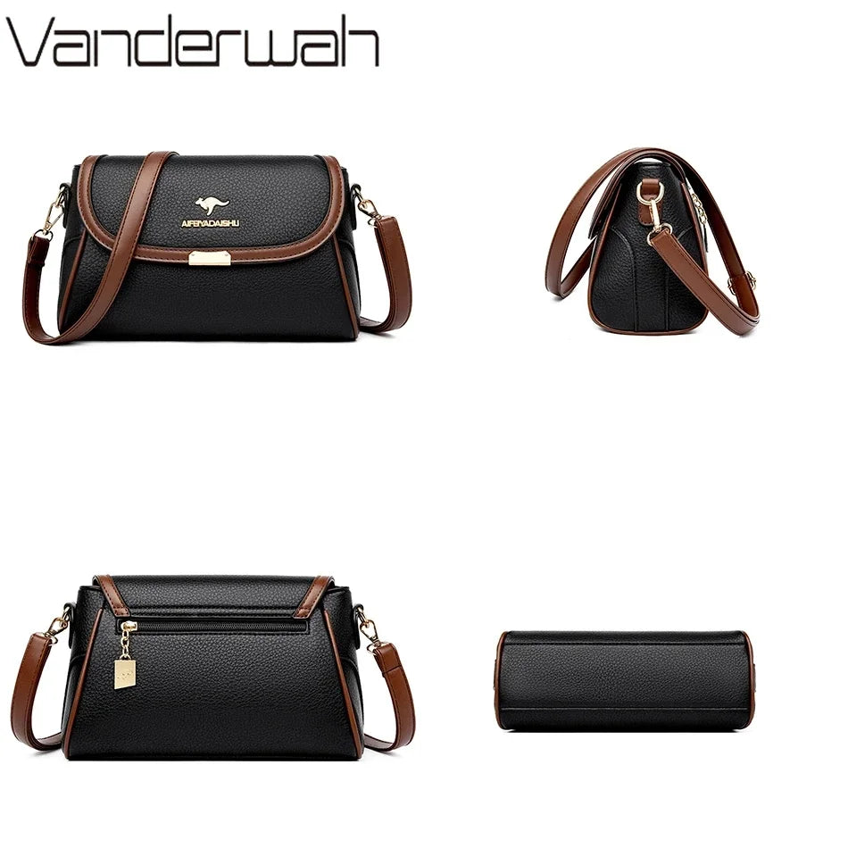 Elegant Small Crossbody Bag - Cream & Brown Messenger