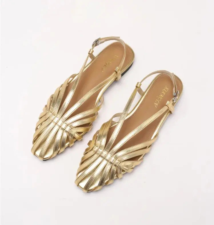 ZAROY Narrow Band Women Flat Sandals Large Size Designer Brand Banquet Wedding Shoes Summer Hollow Beach Gladiator Sandals
