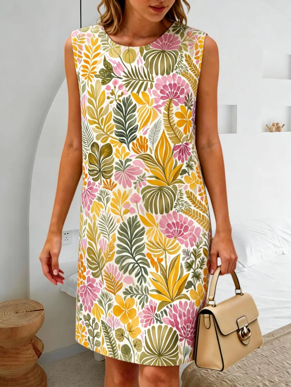 2026 New Women's Casual Dresses Tropical Plant Graphic Printing Bright Colors Fashion Sleeveless Outdoor Hawaii Women's Clothing