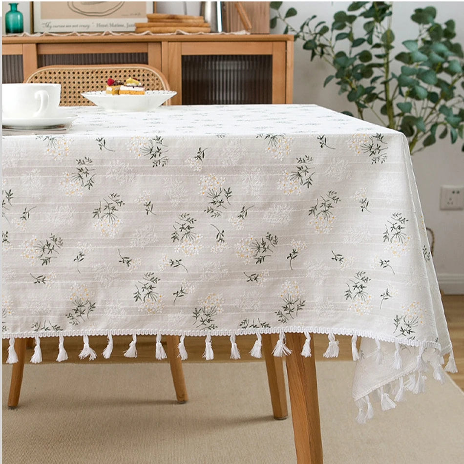 DAISY FLORAL COTTON TABLECLOTH - Embroidered, 11 Styles, Round & Rectangle - Garden Table