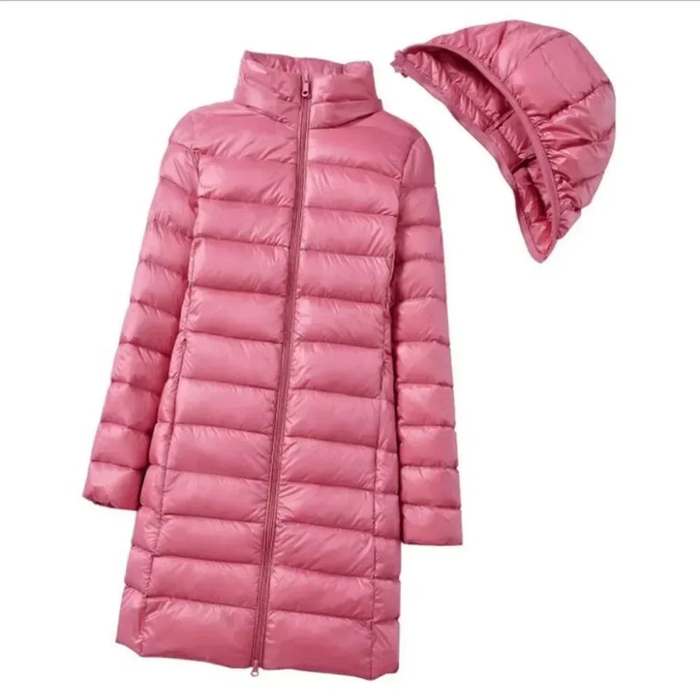 Slim Long Parka – Detachable Hood Light Down Fill
