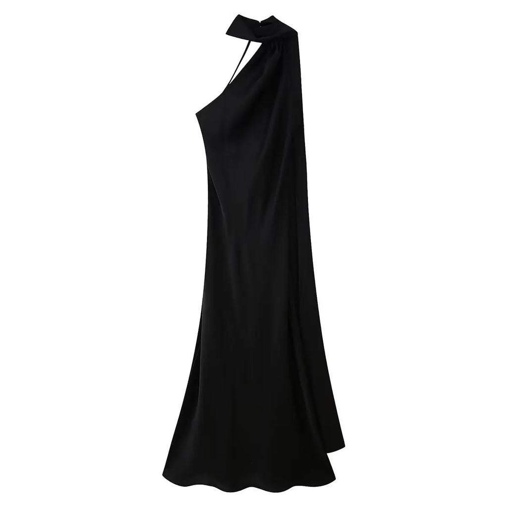 Satin Ribbon Halter Long Dresses Women's Backless Casual Maxi Dress Evening Wedding Guest White Blue Green Summer Graduation New