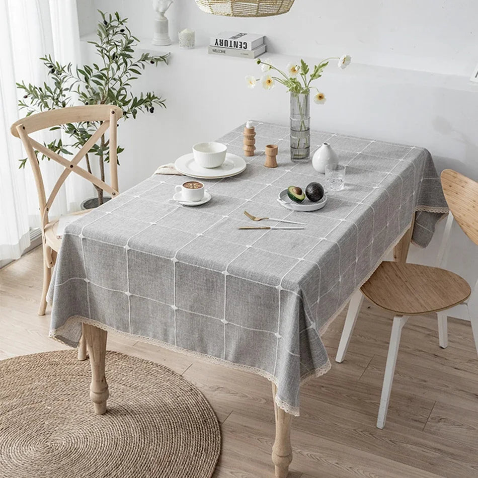 EMBROIDERED LINEN TASSEL TABLECLOTH - Handmade Cotton Linen Cover - Soft & Elegant