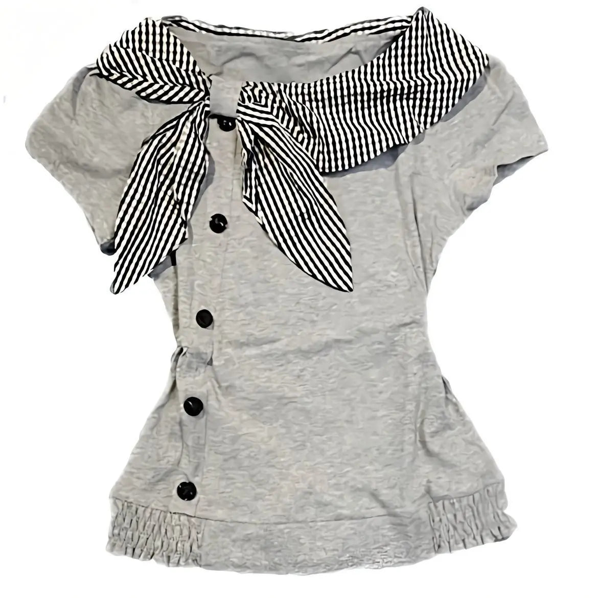 Onalippa 2025 American Retro Vintage Irregular Short Sleeved T-shirt Button Millennium Y2k Checkered Navy Collar Top Women