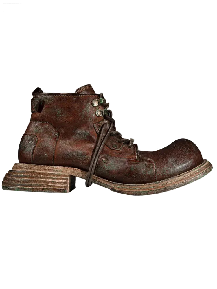 Vintage Cargo Motorcycle Boots - Handmade Genuine Leather High-Top Retro Plus Size