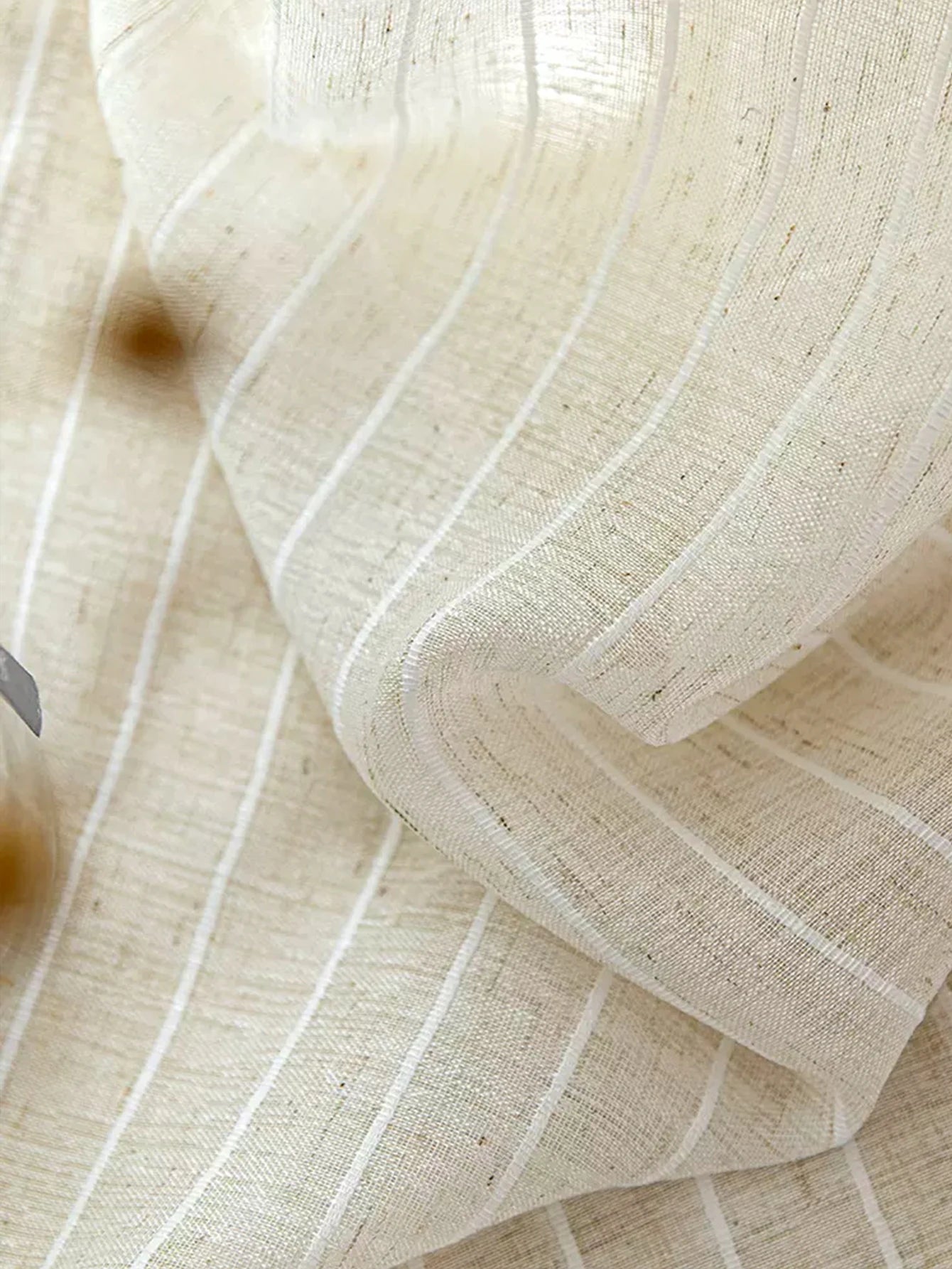 STRIPED LINEN SHEER CURTAINS - Beige Voile Panel, 4 Headings - Quiet Stripes, Easy Light