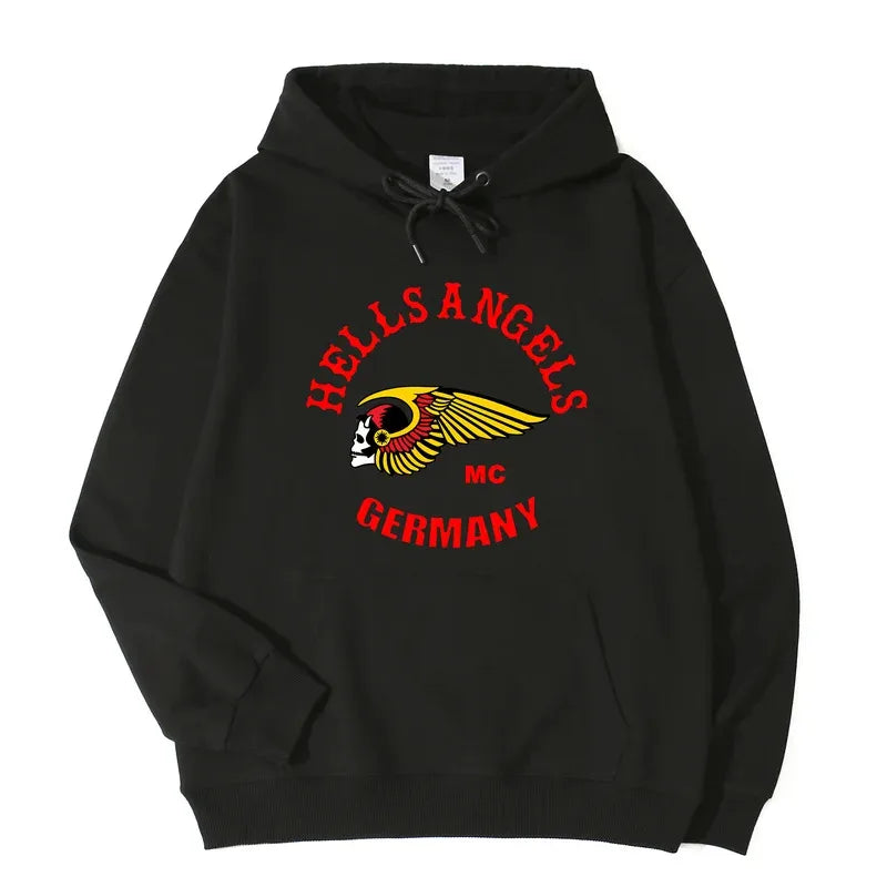 Biker Wing Skull Hoodie Germany Vintage Motorcycle Club Unisex