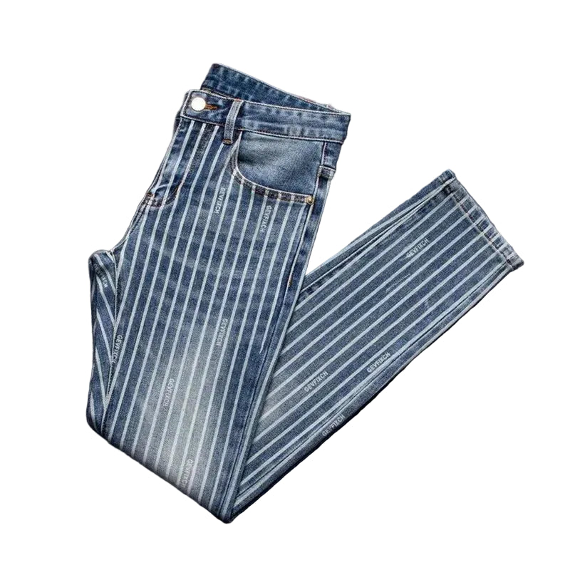 VINTAGE STRIPE - Men's American Vintage Striped Straight Jeans - Blue, W28–36