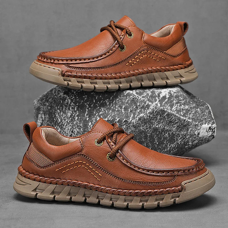 EASY GRAIN - Men's Handmade Split Leather Loafers - Flat Moccasins, Casual Comfort