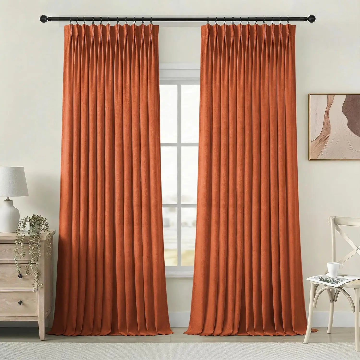 PINCH PLEAT LINEN CURTAINS - Heavy 280gsm Semi-Sheer Panel - Structured Drape, Quiet Rooms