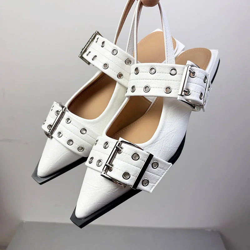 New Women Sandals Shoes Pointed Toe 2026 Spring Fashion Shallow Footwear Slingbacks Ladies Sandals Flats Shoes Big size