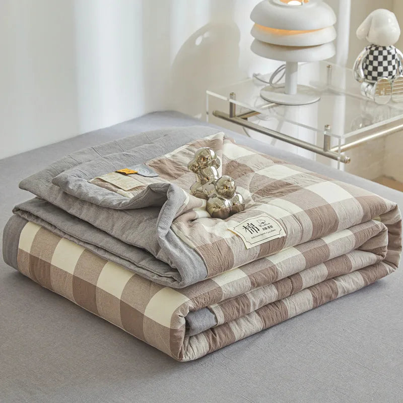 WASHED COTTON SUMMER QUILT - Long-Staple Fill, Plaid Stitch - Cool Nights