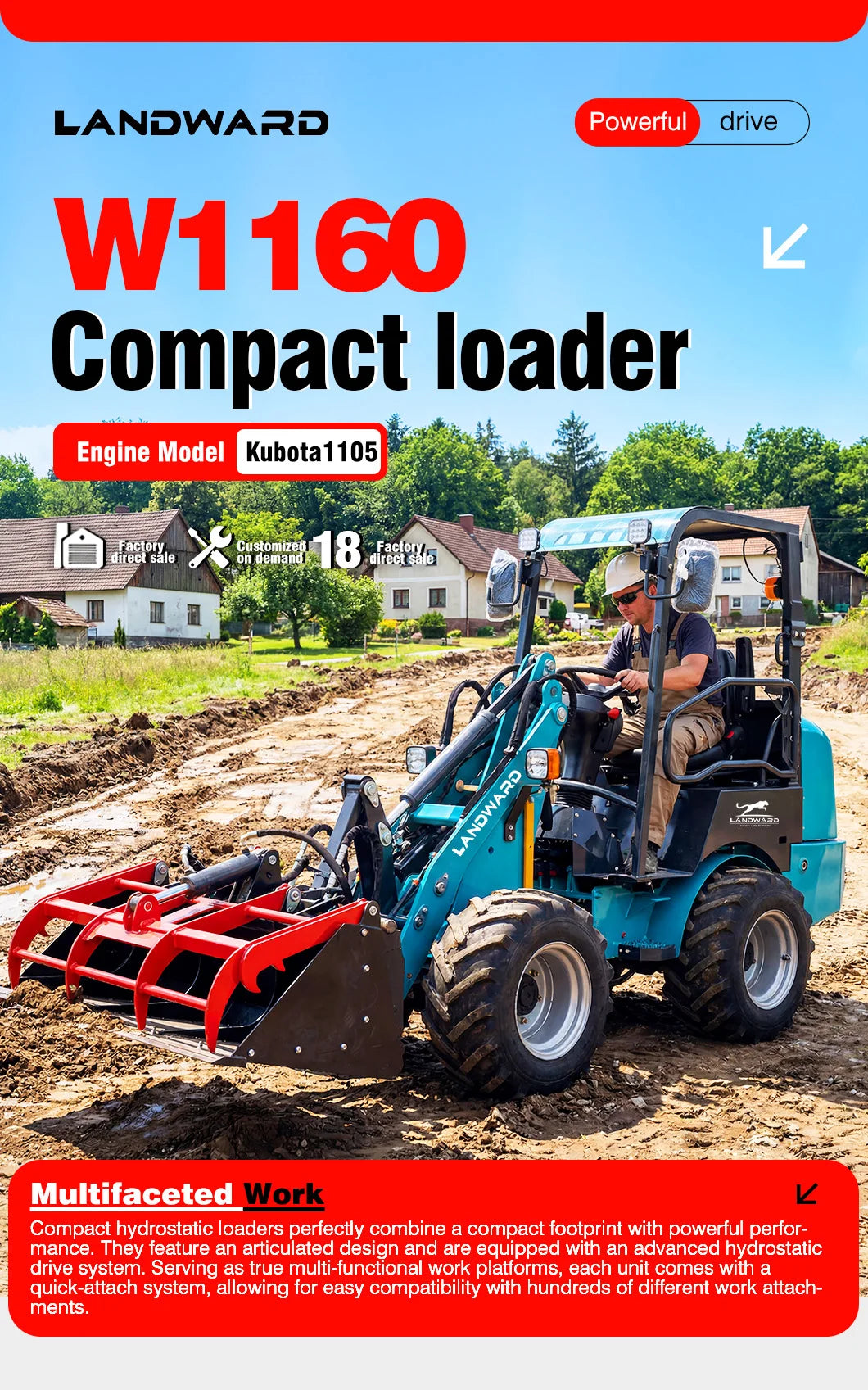 LANDWARD Compact Wheel Loader | 0.8 t