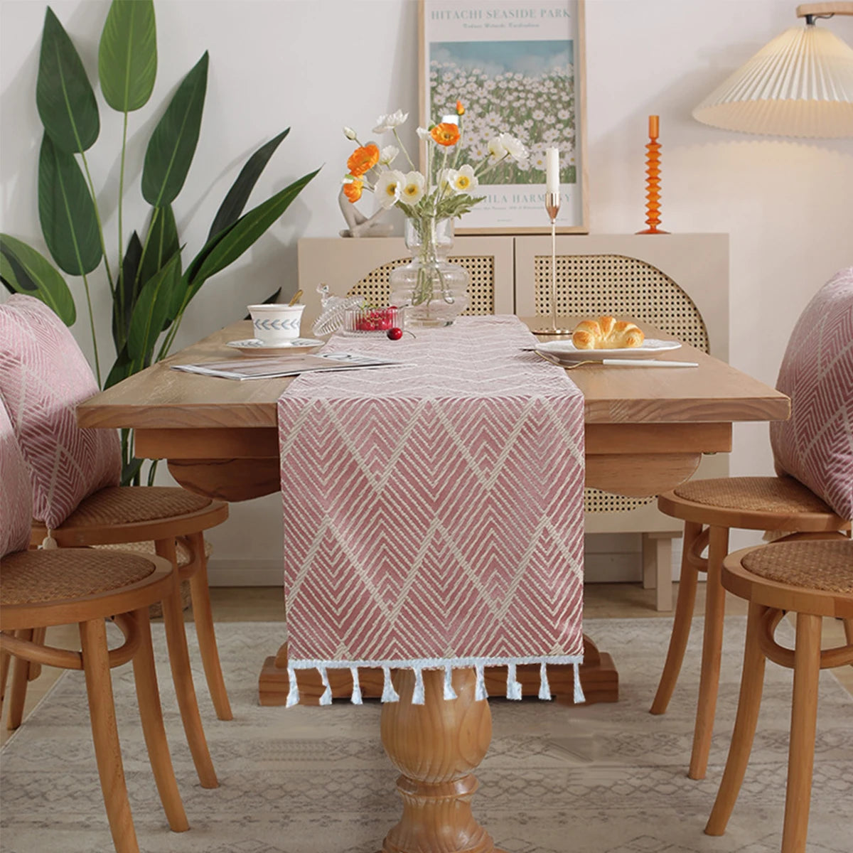 LINEN LOOK TABLE RUNNER - Geometric Weave, 4 Colors - Calm Surfaces