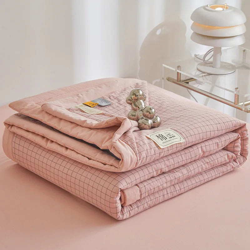 WASHED COTTON SUMMER QUILT - Long-Staple Fill, Plaid Stitch - Cool Nights