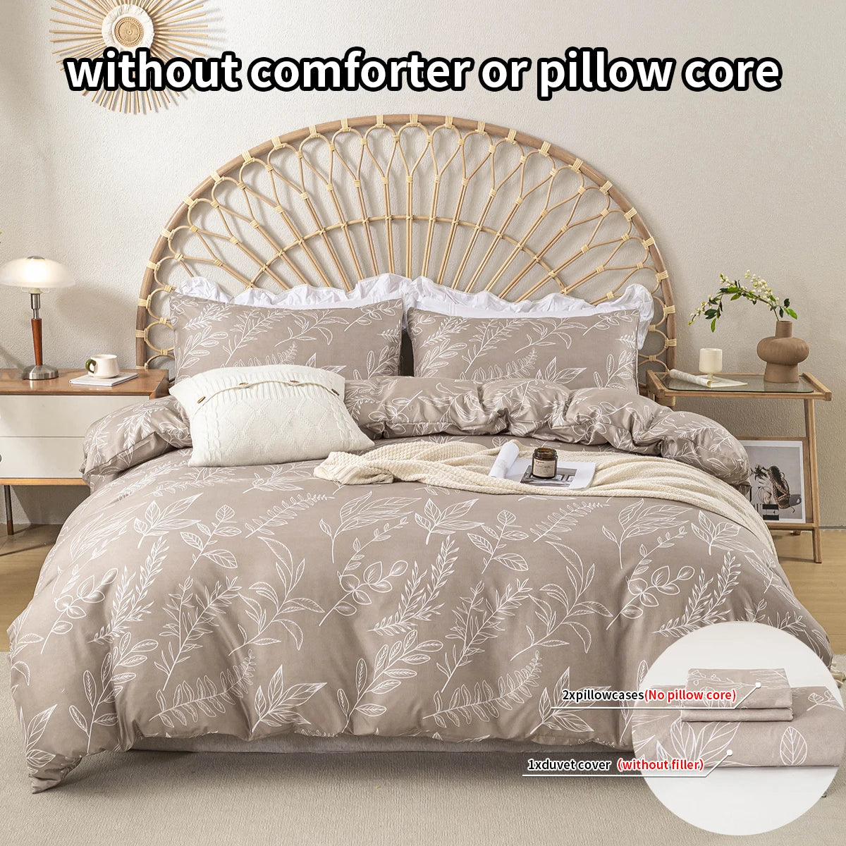 BOTANICAL SLEEP - Leaf Floral Duvet Cover Set - Soft, Skin-Friendly & Timeless