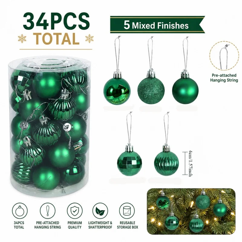 Christmas Bauble Set - 34 Pieces - Six Festive Styles