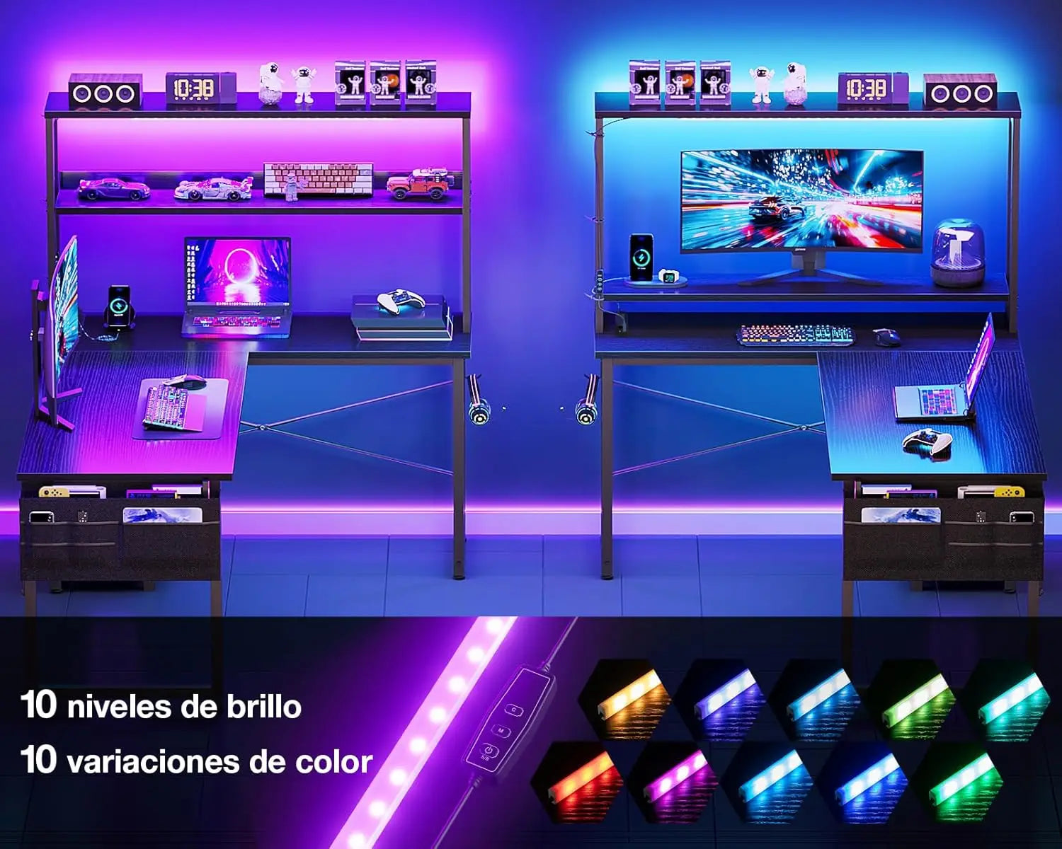 COLESHOME L-DESK PRO - L-Shaped Gaming Desk 110x80cm LED + Plugs - Same Corner. Better Price.