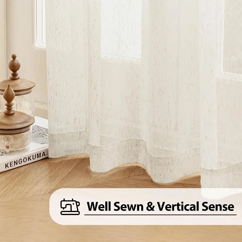 Linen Sheer Beige Curtains for Bedroom Living Room Natural Flax Blend Window Draperies for Farmhouse Curtain Decoration Window Curtain