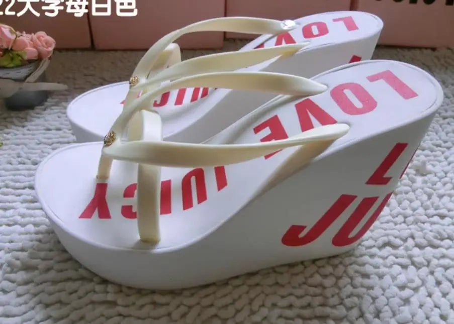 Platform Wedges Sandals Wedges Flip Flops High Heel Sandals Slippers White Beach Sandals Bohemia Flip Flops Pink size 32--43