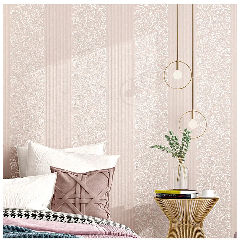 9.5M Modern Simple Wallpaper Bedroom 3D Living Room White Vertical Stripe Non-Woven Wall Cloth European TV Background Wall Paper