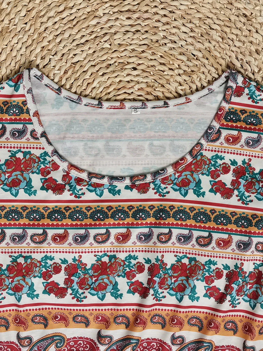 2024 Europe and America autumn ladies round neck short sleeve long skirt Bohemian print dress woman