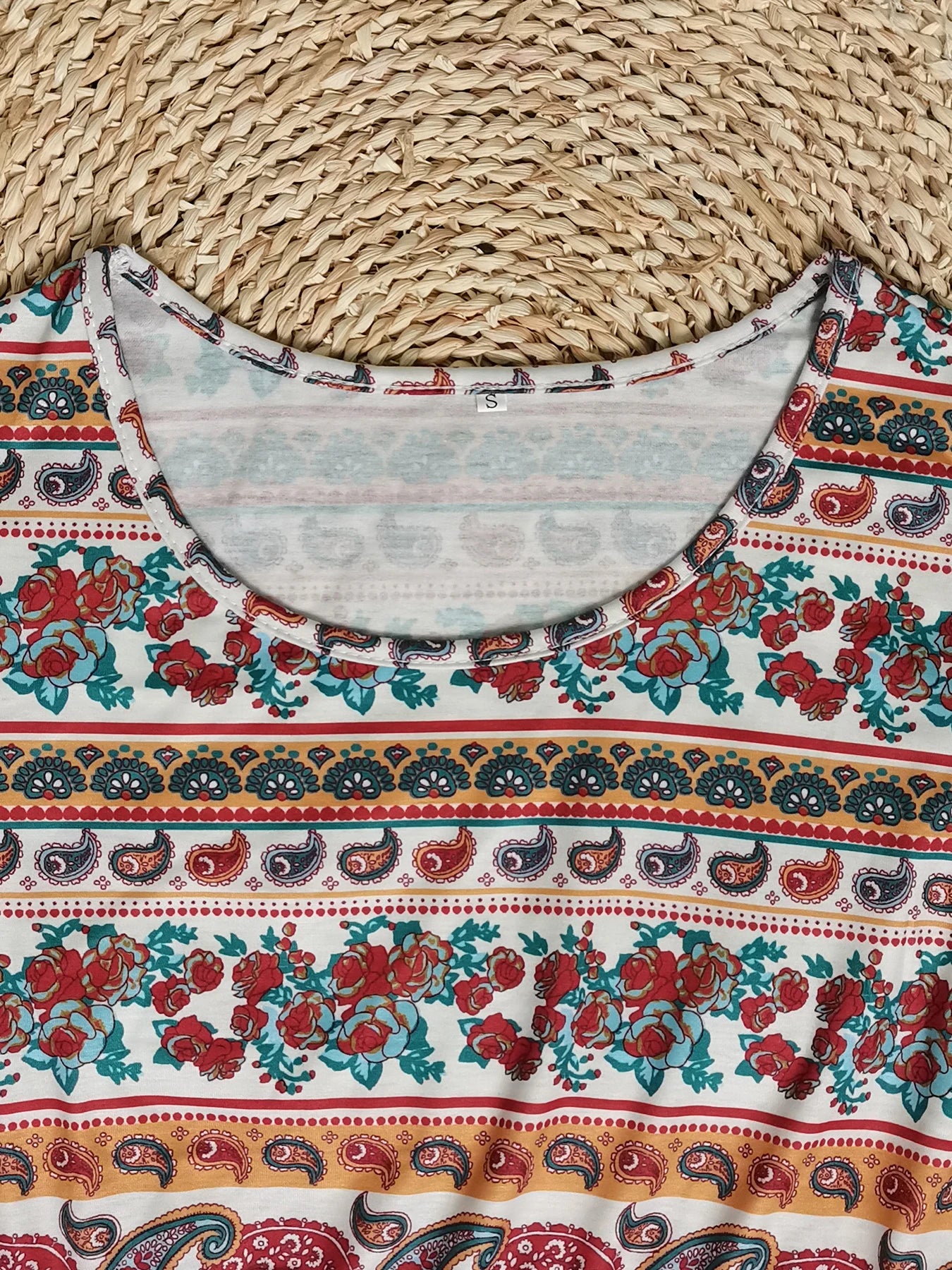 2024 Europe and America autumn ladies round neck short sleeve long skirt Bohemian print dress woman