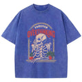 Casual Women'S Cotton Washed T-Shirts Skeleton Man On The Balcony Printing Tops Oversize O-Neck Soft Short Sleeve Female Clothes