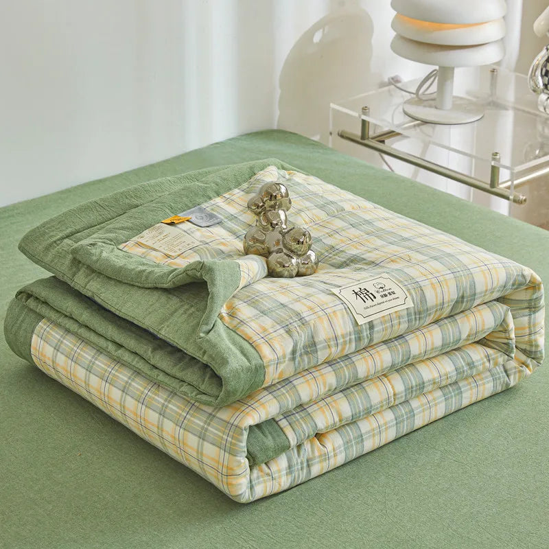 WASHED COTTON SUMMER QUILT - Long-Staple Fill, Plaid Quilting - Soft Nights, 9 Colors