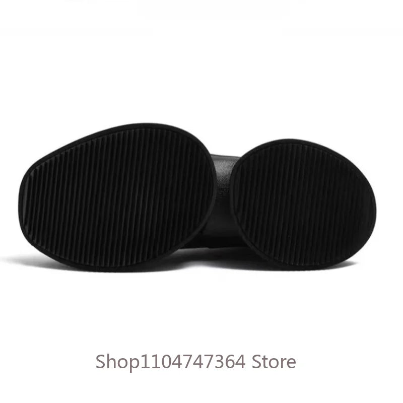 Street Fashion Motorcycle Ankle Boots - Genuine Leather Thick Sole High Heel Lace-Up