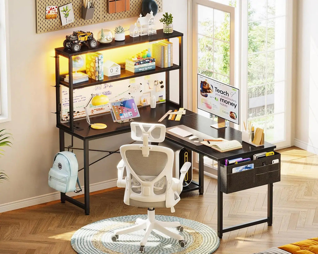 COLESHOME L-DESK - L-Shaped Gaming Desk 110x80cm LED + Plugs - Corner Taken. Game On.